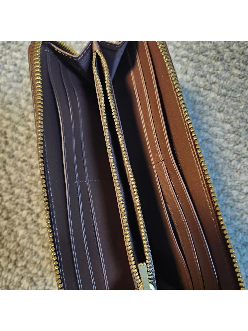 Coach Essential Slim Accordion Zip Around Wallet Signature Canvas and Leather